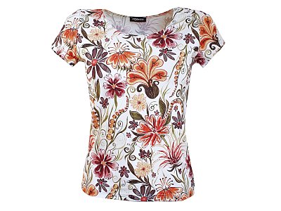 Jarní halenka s květy s krátkým rukávem - vel.38